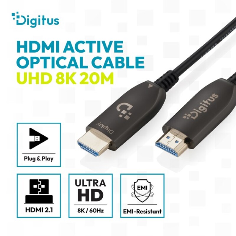 Digitus HDMI Fiber Kablo Altın Uçlu Siyah (20m) 8K