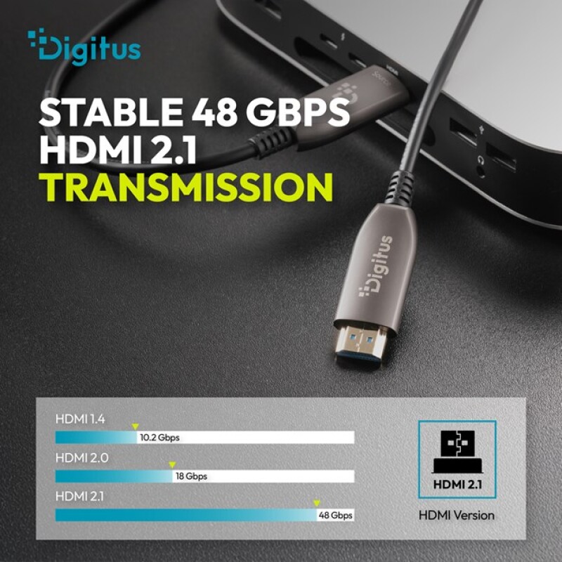 Digitus HDMI Fiber Kablo Altın Uçlu Siyah (20m) 8K