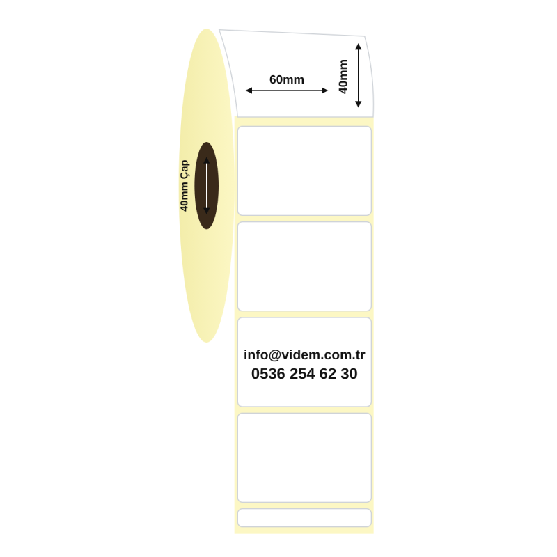 60 x 40 mm Kuşe Etiket (1000 Adet / Rulo)