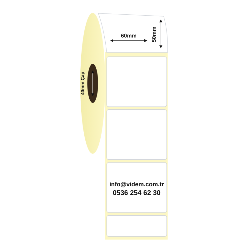 60 x 50 mm Kuşe Etiket (900 Adet / Rulo)