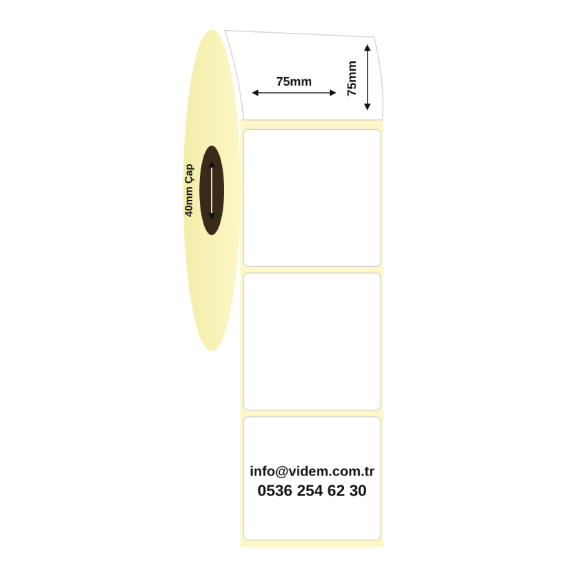 75 x 75 mm Kuşe Etiket (600 Adet / Rulo)