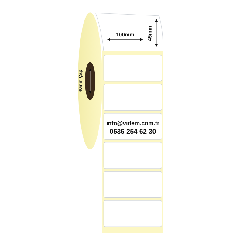 100 x 45 mm Lamine Termal Etiket (1000 Adet / Rulo)