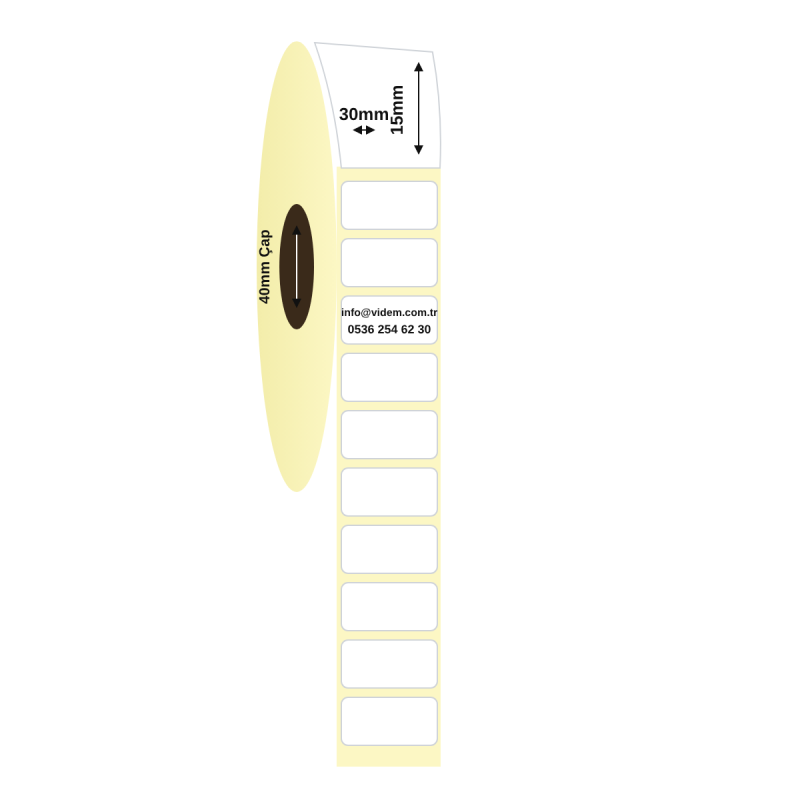 30 x 15 mm 2'li Ara Boşluklu Lamine Termal Etiket (5000 Adet / Rulo)