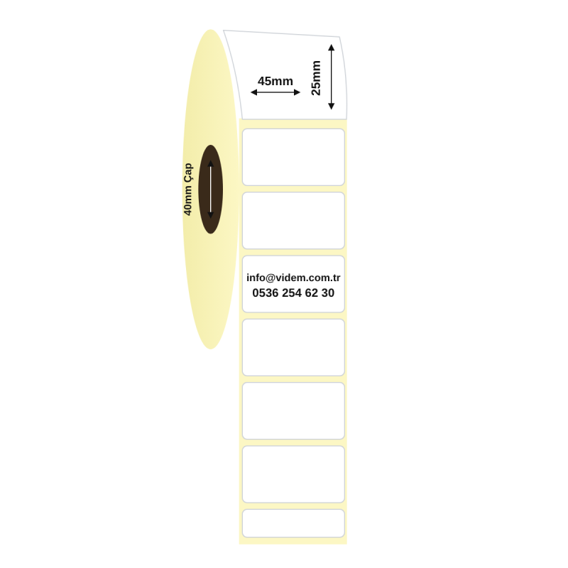45 x 25 mm 2'li Bitişik Lamine Termal Etiket (3500 Adet / Rulo)