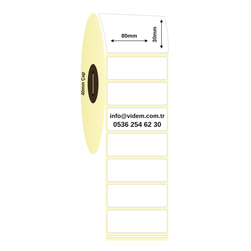 80 x 30 mm Lamine Termal Etiket (1500 Adet / Rulo)