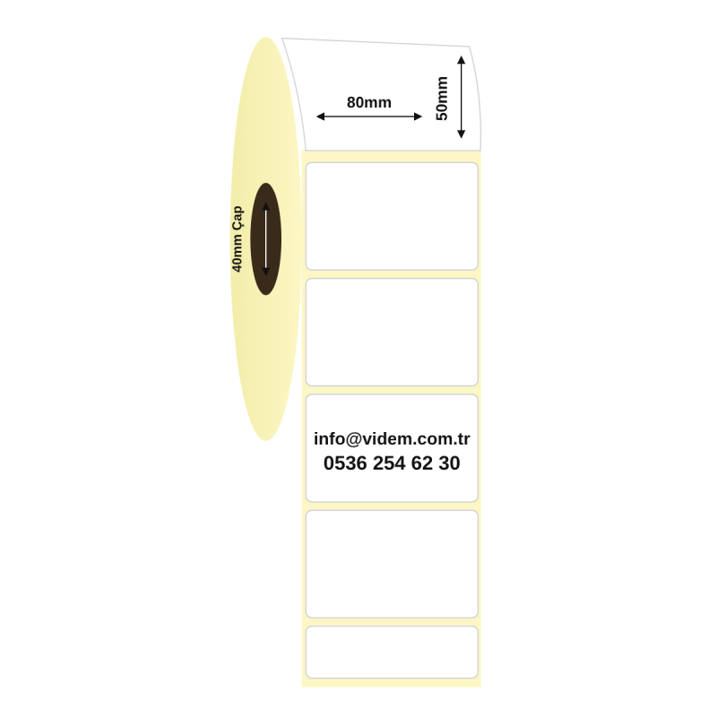 80 x 50 mm Lamine Termal Etiket (900 Adet / Rulo)