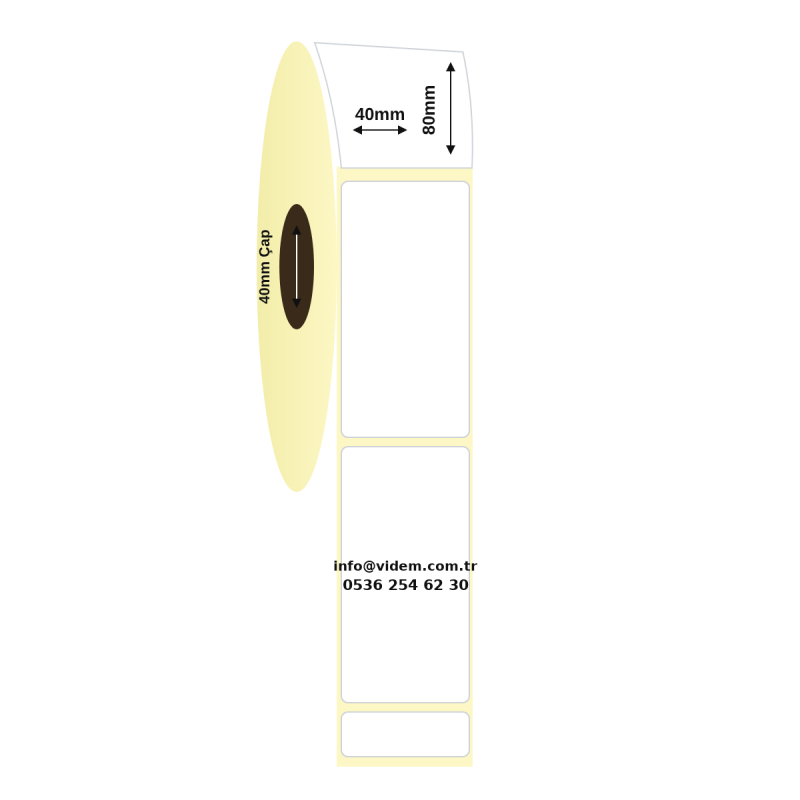 40 x 80 mm PP Şeffaf Etiket (550 Adet / Rulo)