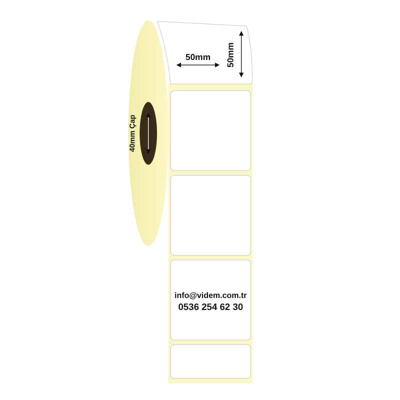 50 x 50 mm 2'li Bitişik PP Şeffaf Etiket (1800 Adet / Rulo)