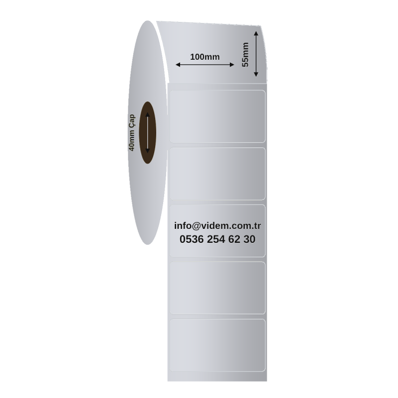 100 x 55 mm Silver Mat Etiket (800 Adet / Rulo)