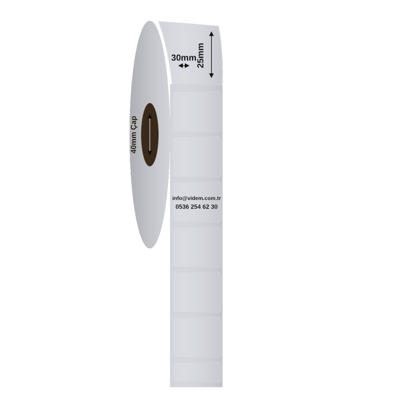 30 x 25 mm 2'li Ara Boşluklu Silver Mat Etiket (3500 Adet / Rulo)