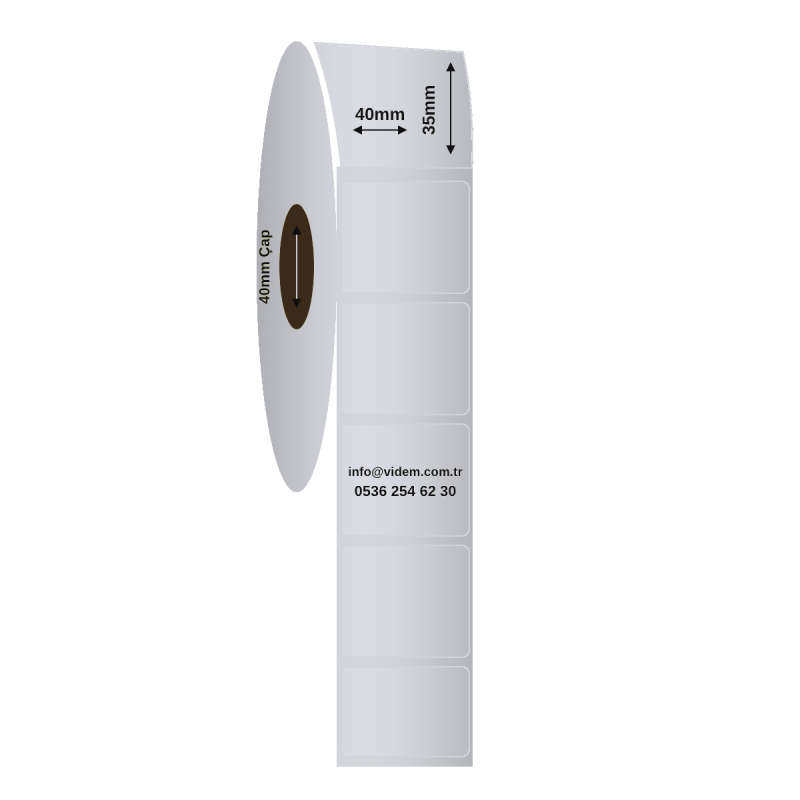 40 x 35 mm Silver Mat Etiket (1250 Adet / Rulo)
