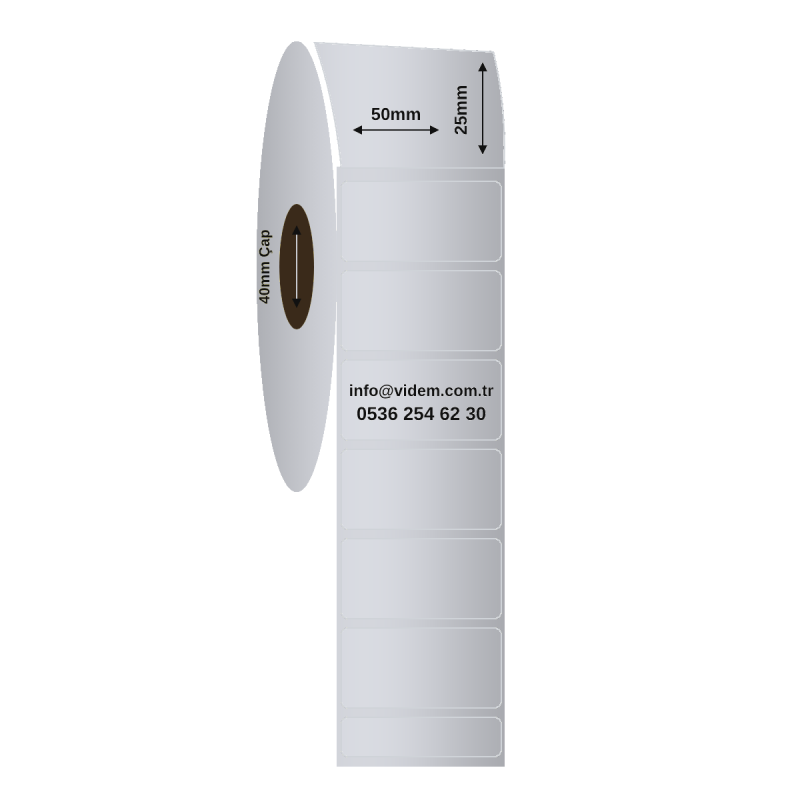 50 x 25 mm Silver Mat Etiket (1750 Adet / Rulo)